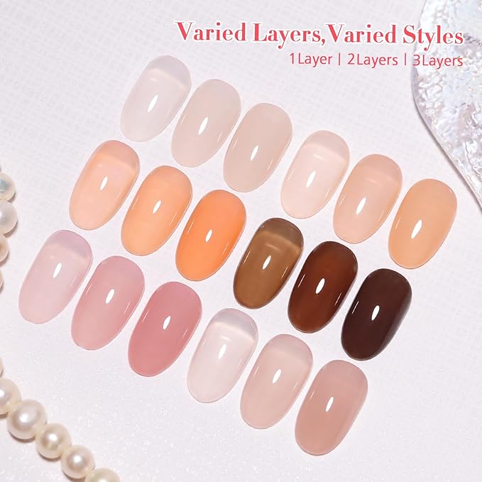 10ml Hema Free Gel Nail Polish Set, 6 Colors Transparent Jelly Gel Polish Kit Sheer Nude Pink Skin Tones Neutral Brown Soak Off Manicure for Salon and Nail Art DIY