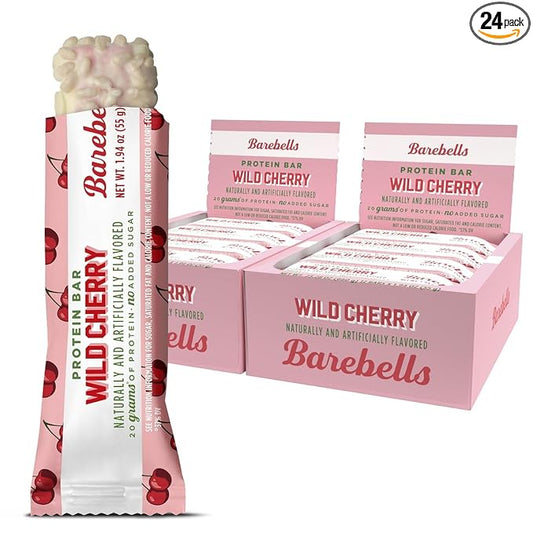 Barebells Protein Bars Wild Cherry - 24 bars (2 Packs of 12) - 1.9oz Bars - Protein Snacks with 20g of High Protein - White Chocolate Protein Bar with 1g of Total Sugars - On The Go Protein Snack & Breakfast Bars
