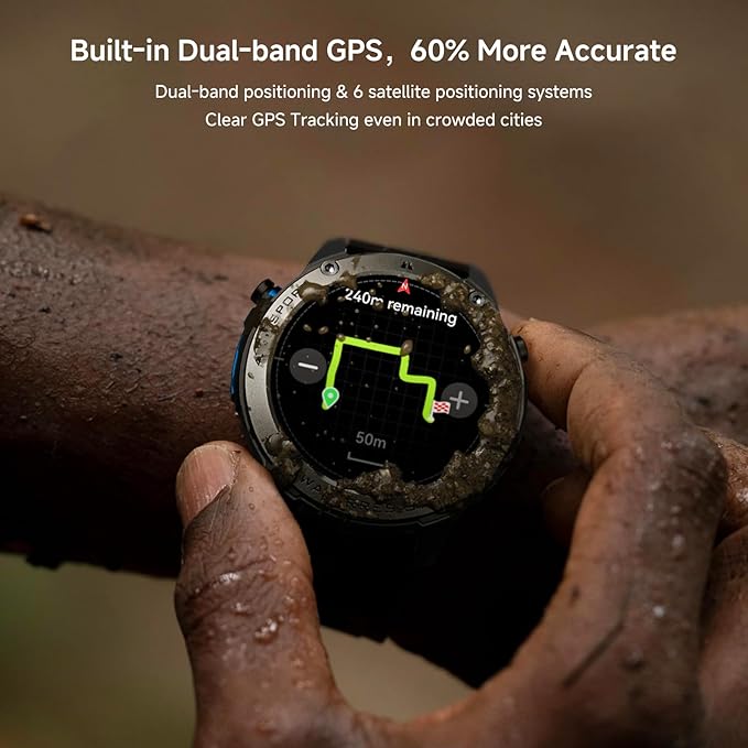 GPS Smart Watch for Men Military Rugged Smartwatches,Compass,50M Waterproof, 500mAh Large Battery,Answer/Make Call, 1.43" AMOLED Screen, Compatible for Android iOS (2 Bands) Sliver