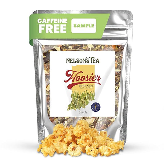 Nelson's Tea Hoosier Kettle Corn - Cut & Sifted, Caffeine Free Loose Leaf Tea with Sweet and Spicy Blend of Green Rooibos, Honeybush, Caramel, Corn, Safflower, Toasted Coconut, Marigold (Sample)