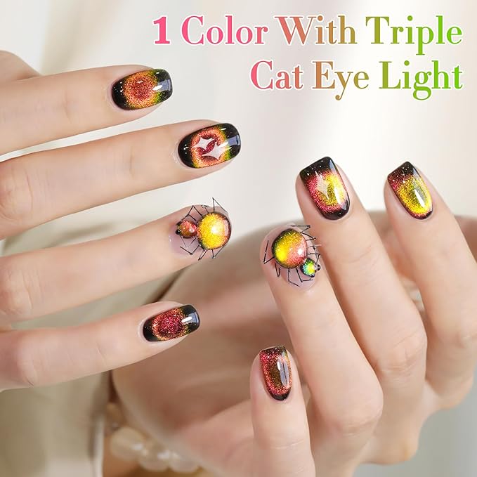 Double Rhythm 0.5 OZ Cat Eye Gel Polish with Magnet 15ML Holographic Glitter Shimmer Translucent Jelly Color Magnetic Polish Salon DIY at Home (Triple Light-MC1050)