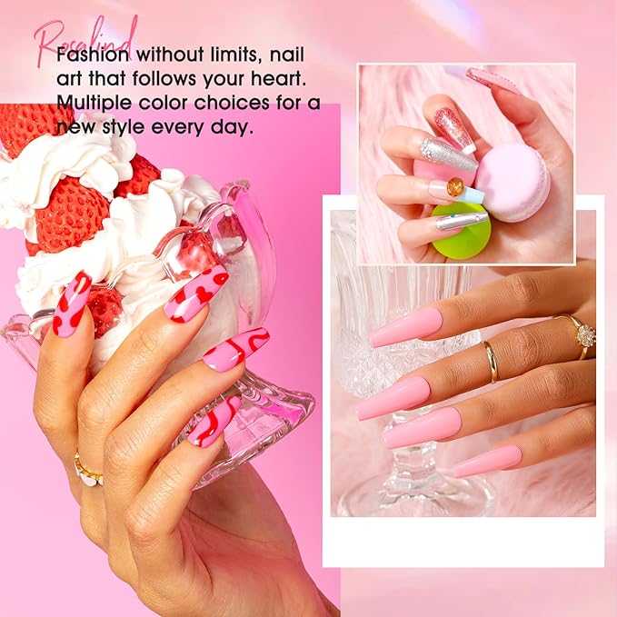 ROSALIND Pink Gel Nail Polish Set, 12 Colors Hot Pink Glitter Pink Gel Polish Gel Polish Set Soak Off Spring Gel Nail Polish Collection