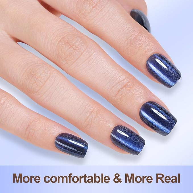 Misssix Cat Eye Press On Nails, 150Pcs Short Square Cat Eye Nail Tips, Glossy Glitter Soft Gel Stick On Nails, Reusable Fake Nails for Nail Art DIY 15 Sizes