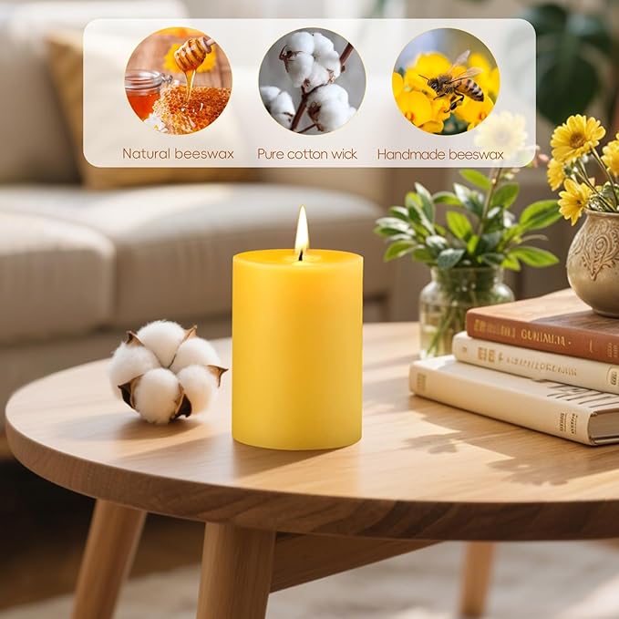 8 Packs Natural Beeswax Pillar Candles, 2x3in Organic Pillar Candles-256 Hours Pure Beeswax Candles Long Burning Time Smokeless Dripless Bees Wax Candle for Home Paryer Relax
