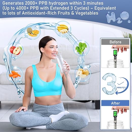 Hydrogen Water Bottle - Up to 4000PPB SPE/PEM Tech Hydrogen Water Generator - 7.8Hz Microclusters Tech for Faster Absorption, Leak-Proof, Dual-Layer Glass, Fast Charge, Ideal Gift for Wellness
