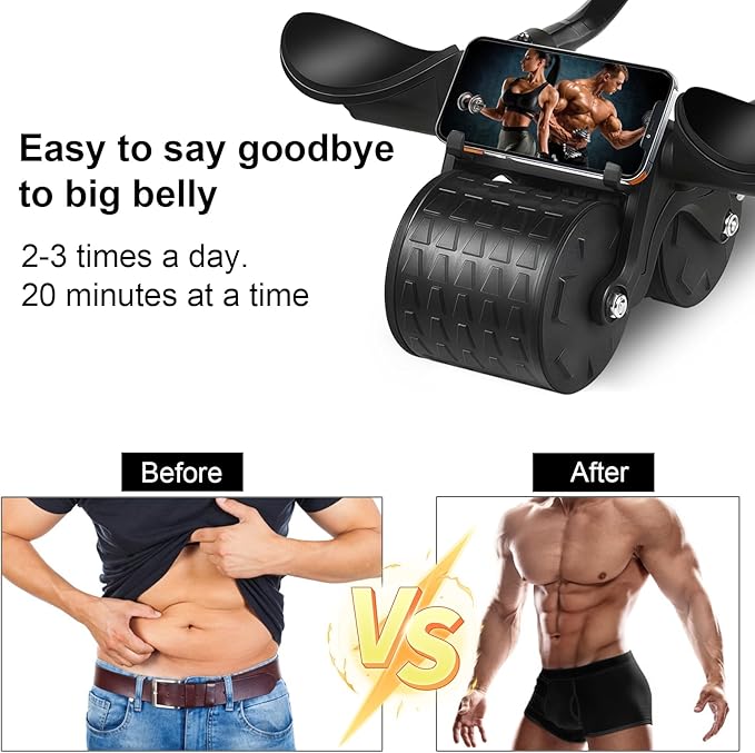 Bersauji 2025 New Ab Roller Wheel with Knee Mat &Timer, Automatic Rebound Abdominal Wheel, Ab Abdominal Exercise Roller with Elbow Support, Abs Workout Equipment Ab Exercise Roller for Women Men