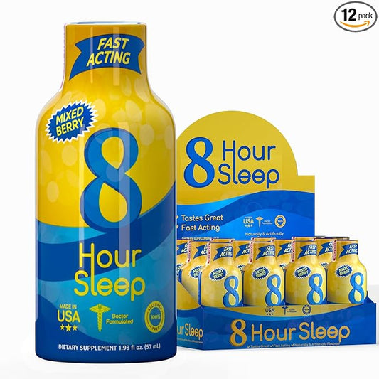 Vitamin Energy 8-Hour Sleep Shot Mixed Berry 12 Pack, Melatonin, 5-HTP, GABA, Valerian, Lavender, Sleep Aid Support, Deep Rest & Relaxation, Zero Sugar, Gluten-Free, Vegan, Kosher, 1.93 fl oz