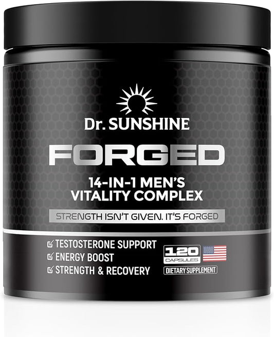 DR. SUNSHINE Forged 14 in 1 Men's Vitality Complex | Shilajit for Men, Energy & Focus Support, Strength, Mood & Recovery with Ashwagandha, Tongkat Ali, Fenugreek Capsules & More | 120 Capsules