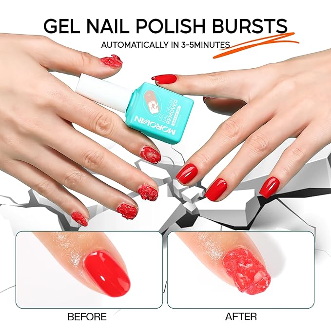 Morovan Gel Nail Polish Remover Kit: Gel Polish Remover with Liquid Latex Tape Nail Strengthener Nail Tools Quick Remove Gel Nail Polish in 3-5 Minutes No Need to Warp & Soak
