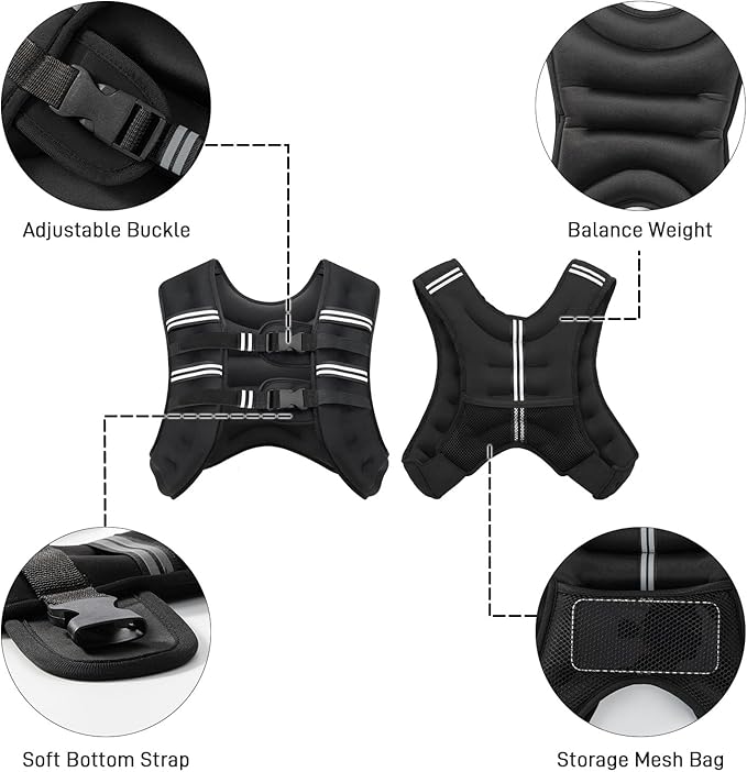 Weighted Vest for Men Women, 8lbs/12lbs/16lbs/20lbs Weight Vest with Reflective Stripes for Workout, Strength Training, Running, Fitness, Muscle Building, Weight Loss