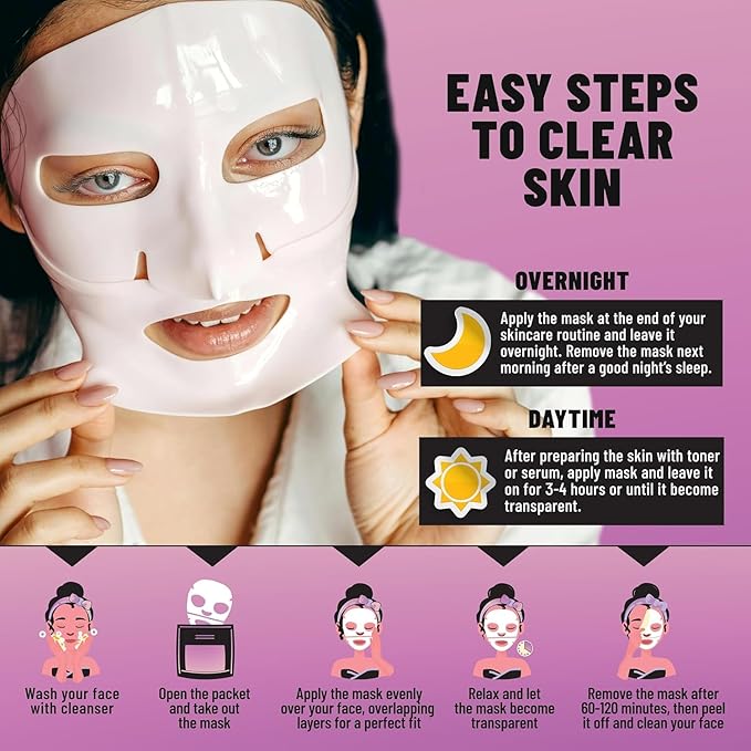 Bio-Collagen Overnight Face Mask - Hydrating & Nourishing Sheet Mask with 17 Amino Acids, Improves Elasticity & Moisturizes, Softens Skin, Suitable for All Skin Types, 6 Pack