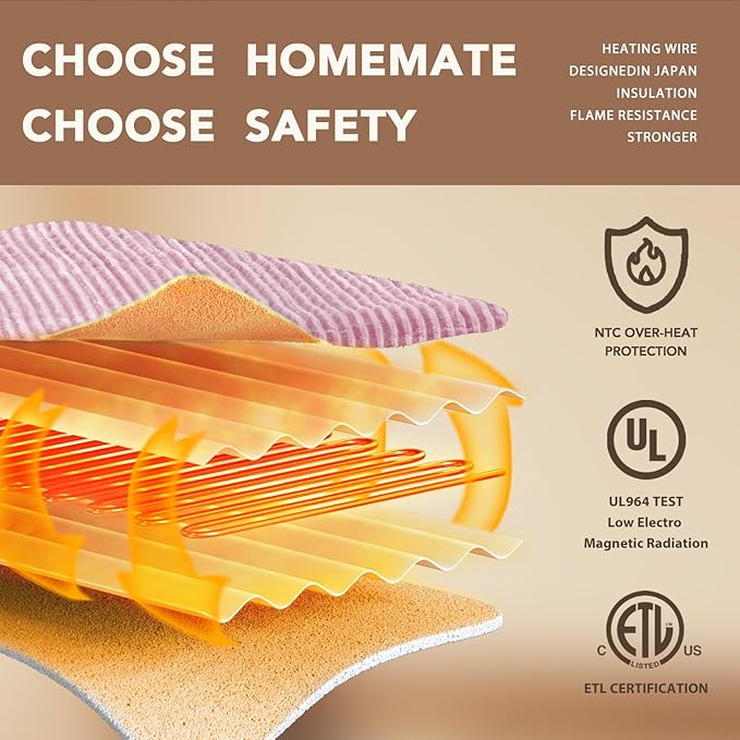 Homemate Electric Heated Blanket Full Size - 72"x84" Heating Blanket Full Size 1/2/4/6/8 Hours Auto-Off 10 Heat Level Over-Heat Protection Soft Flannel Sherpa ETL Certification