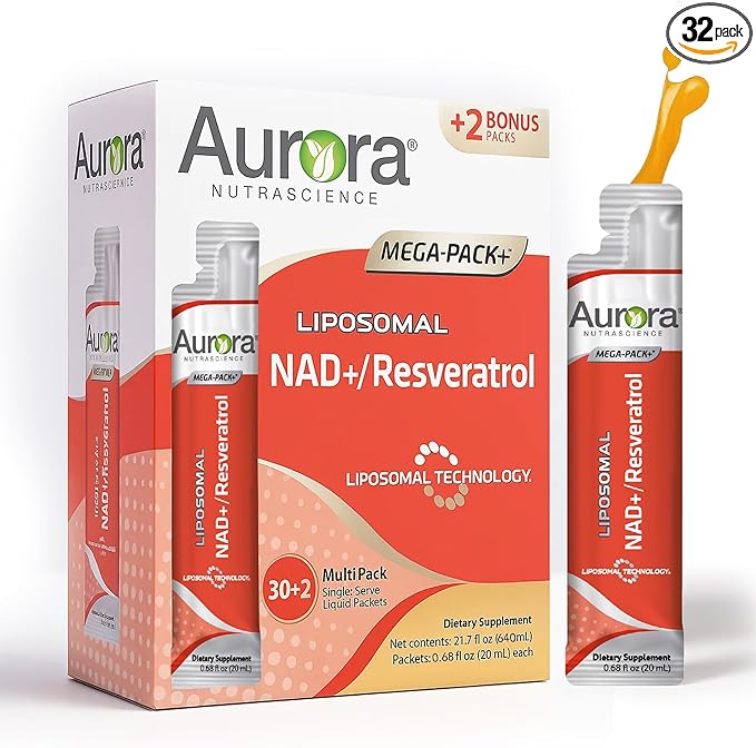 Vida Lifescience Liposomal NAD+ Liquid Supplement with Resveratrol – 32 Daily Packets – Supports Cellular Health & Wellness as You Age – Vegan, Gluten-Free, Non-GMO