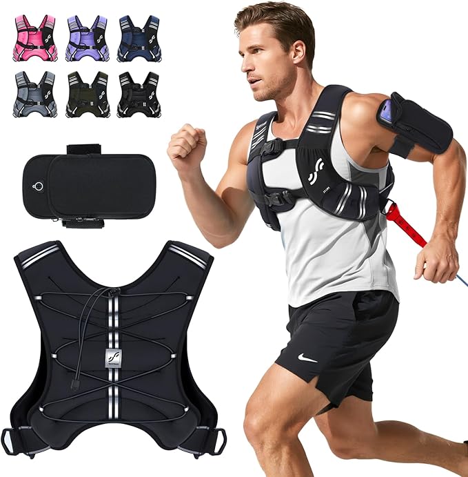 Sportneer Weighted Vest Woman: 8lb/12lb/15lb/20lb/25lb Weight Vest with Detachable Phone Bag, Adjustable Women Weighted Vest Rucking Vest for Walking Strength Training Muscle Building Weight Loss