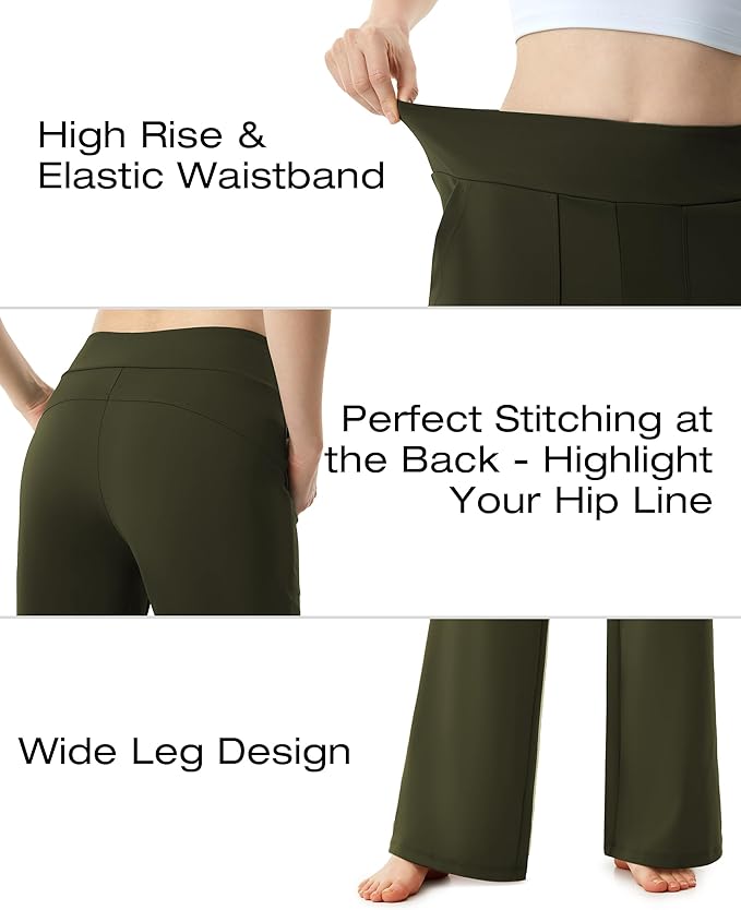 AFITNE Womens Wide Leg Yoga Pants with Pockets High Waist Stretch Dress Casual Pants Loose Lounge Sweatpants 28"/30"/32"