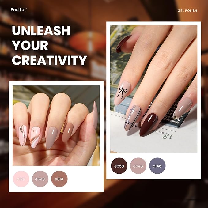 Beetles Gel Nail Polish Set Manhattan Collection 20 Colors Burgundy Red Brown Gold Champagne Glitter Winter Gel Polish Soak Off UV Glossy & Matte Top Base Coat Home Salon Diy Christmas Gifts for Women