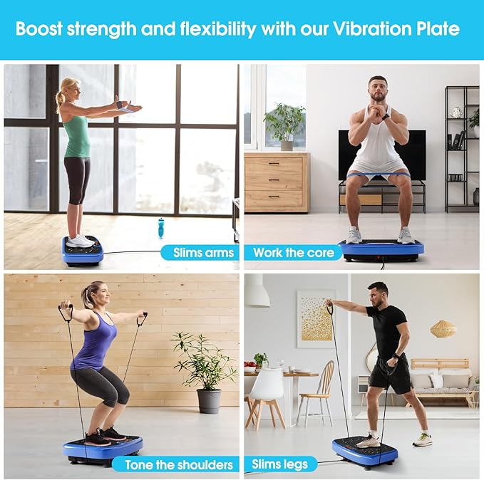 SoftGym Vibration Plate Exercise Machine for Lymphatic Drainage,Power Vibrate Stand Shake Board 450 Lbs Capacity Whole Body Workout Waver with Fitness Resistance Bands Weight Loss Gifts for Women Men