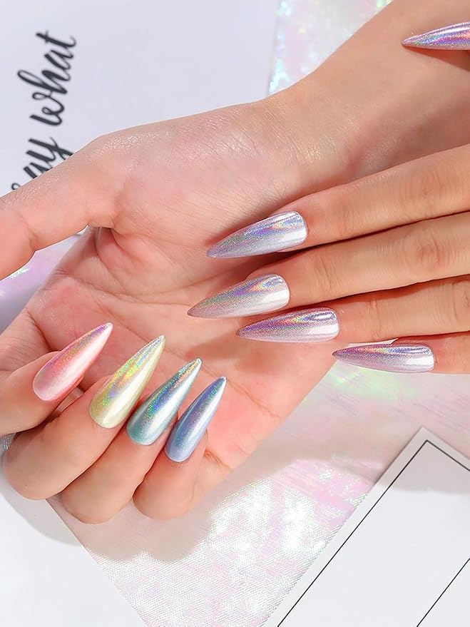 Chrome Nail Powder 4 Jars【Large Capacity 1g】Metallic Mirror Pearl Holographic Pigment Powder, Chrome Powder for Nails for Manicure Nail Art Decoration Sets