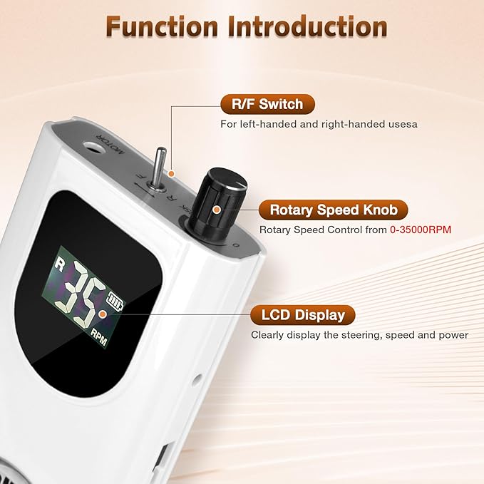 Professional Nail Drill Machine, HoMove 35000RPM Portable Nail Drills, Rechargeable Efile Nails Drill, Low Heat Electric Nail File for Acrylic Gel Nails（Pearl White）