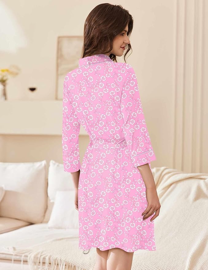 Ekouaer Women Robes Shawl Collar Bathrobe Short Kimono Robe Soft Knit Bathrobes Ladies Sleepwear with Pockets S-XXL