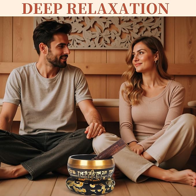 AKLOT HandMade Meditation Singing Bowl: Tibetan Sound Bowl Set with Pure Tone, Sound Bath Bowl with Cushion, Mallet, Spiritual Gift for Chakra Clearing, Mind Healing, Yoga, Prayer, Relaxation (4 Inch)
