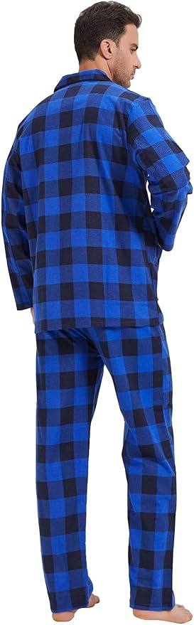 GLOBAL Men's Pajamas Sets 100% Cotton Flannel Sleepwear Long-Sleeve top & Bottom