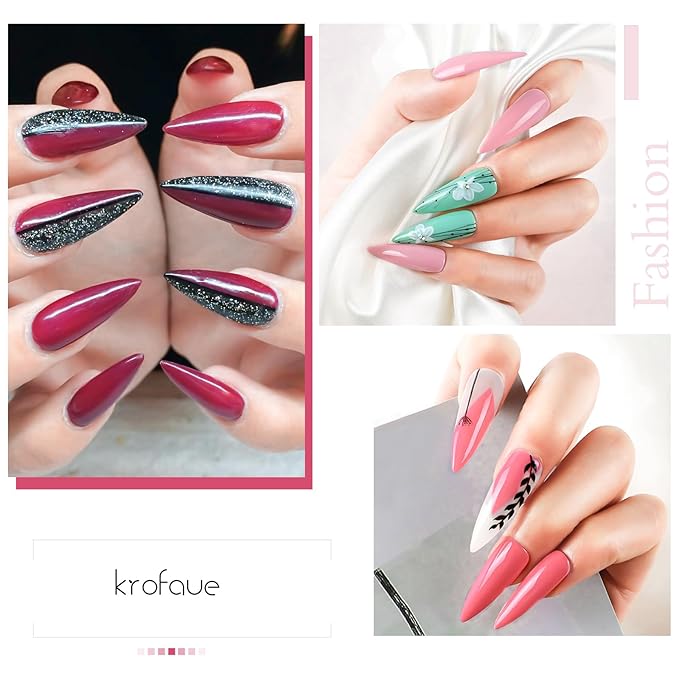 krofaue Extra Long Stiletto Nail Tips - 500PCS False Clear Nais with 10 Sizes Half Cover Pointed Press On Artificial Acrylic for Salon DIY, XL