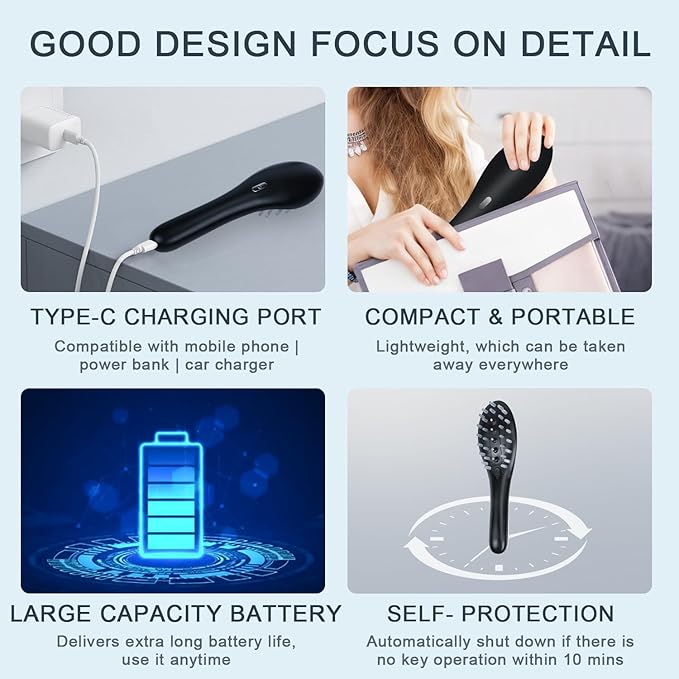 Hair Oil Applicator for Scalp, Electric Scalp Massager Comb, Hair Brush for Hair Fluid Essential Oil Serum, Use for Home & Travel (Black)
