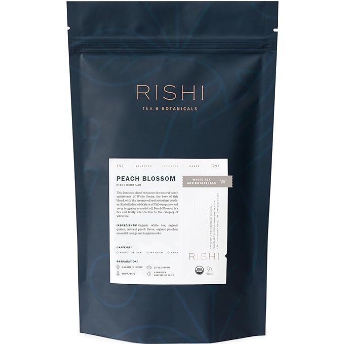 Rishi Tea Peach Blossom White Herbal Blend - Organic & Low Caffeine Loose Leaf Tea - 8.81 Ounces, 32+ Servings