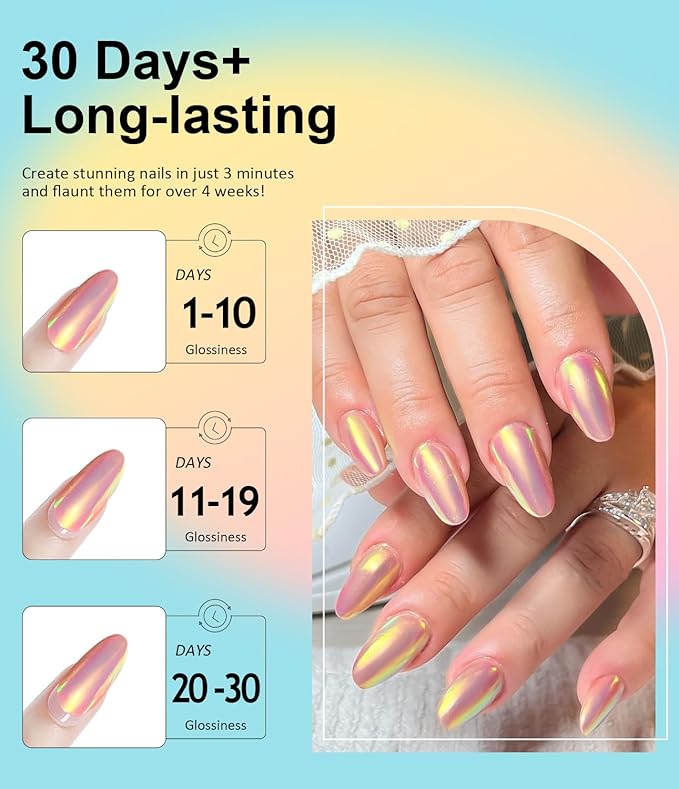 Gold Chrome Nail Powder BISHENGYF -【Metallic Mirror Effect】Pearl Chrome Nail Powder White Aurora Mermaid Iridescent Silver Nail Chrome Powder Metallic Mirror Glitter Pigment Dust For Nail Art DIY