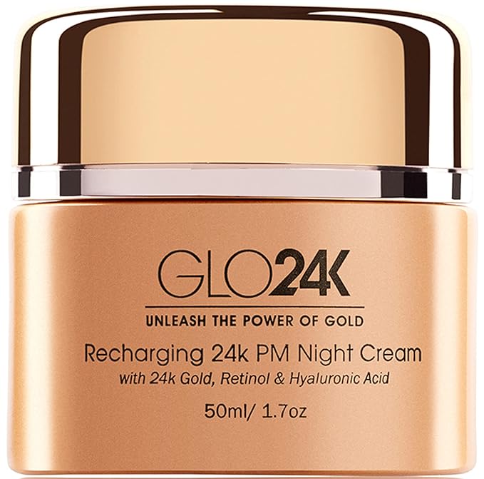 GLO24K Night Cream with 24k Gold, Retinol, Vitamins, and Hyaluronic Acid. Optimally Hydrate your Skin while you sleep.