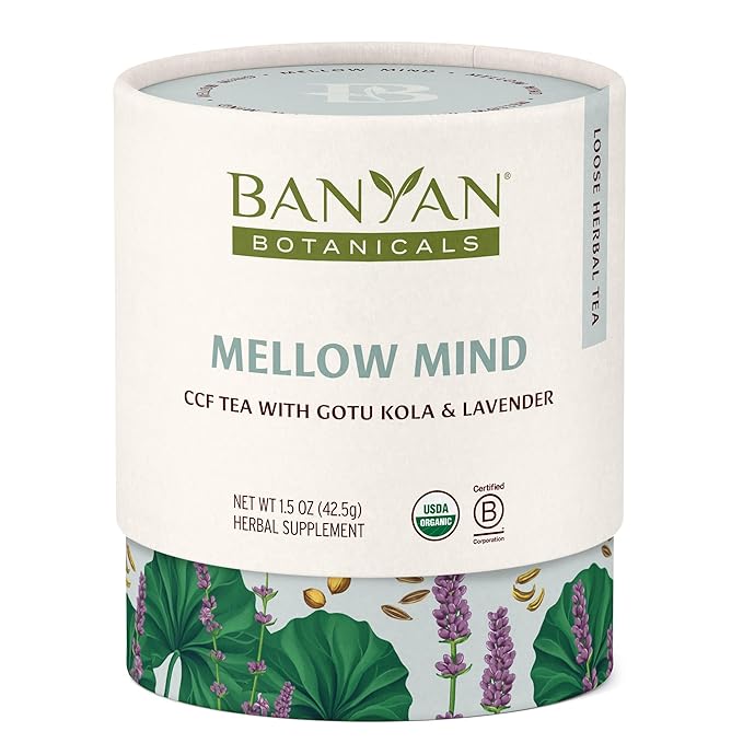 Banyan Botanicals Mellow Mind CCF Tea – Organic Lavender Chamomile Tea with Gotu Kola – Caffeine-Free Relaxation Tea for Stress Relief* – 1.5 oz. – Non-GMO Sustainably Sourced Herbal Loose Leaf Tea