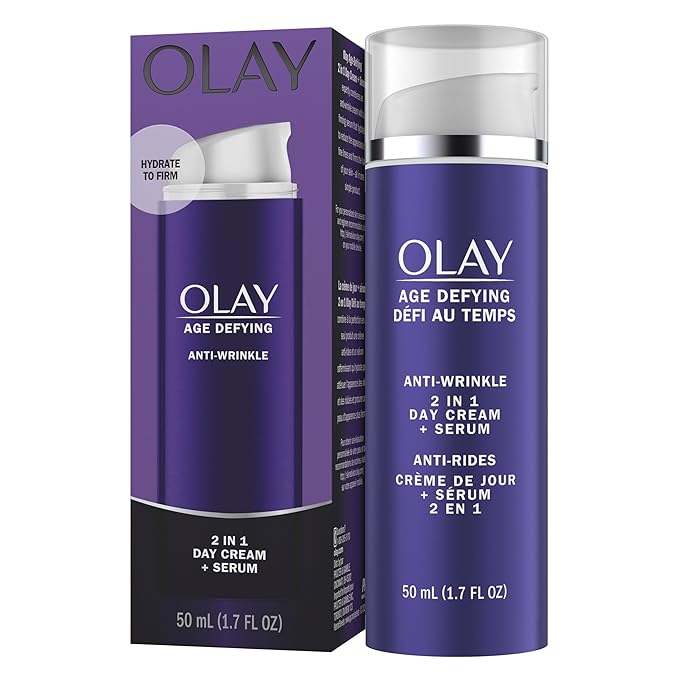 Olay Face Serum, Age Defying Anti-Wrinkle 2-in-1 Day Cream - Anti-Aging, Anti-Wrinkle, Smooths Fine Lines and Wrinkles, Firming, Lifting - Niacinamide, Glycerin, Aloe Vera, 1.7 Oz