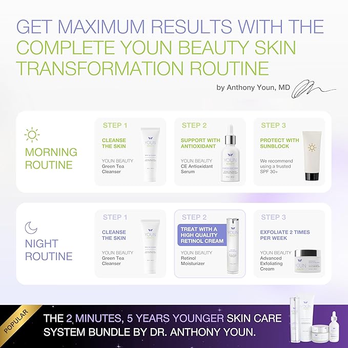 YOUN Beauty Retinol Night Cream Moisturizer for Face by Holistic Dr. Anthony Youn – Paraben-Free Face Moisturizer with Vitamin B5 & E, Hyaluronic Acid, and Green Tea for Skin Renewal, 50ml