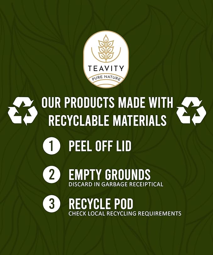 Green Tea & Ginger Tea Pods for Keurig - Caffeinated, Organic, Dye Free, Unsweetened, Herbal Blend for K Cup Machines - Hot or Iced (12 Tea Pods)