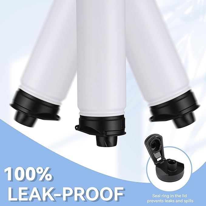 HASLE OUTFITTERS Insulated Water Bottle 22 oz Double Wall Stainless Steel Water Bottle Wide Mouth with Straw Lid & Spout Lid Keeps Cold or Hot(White,1)