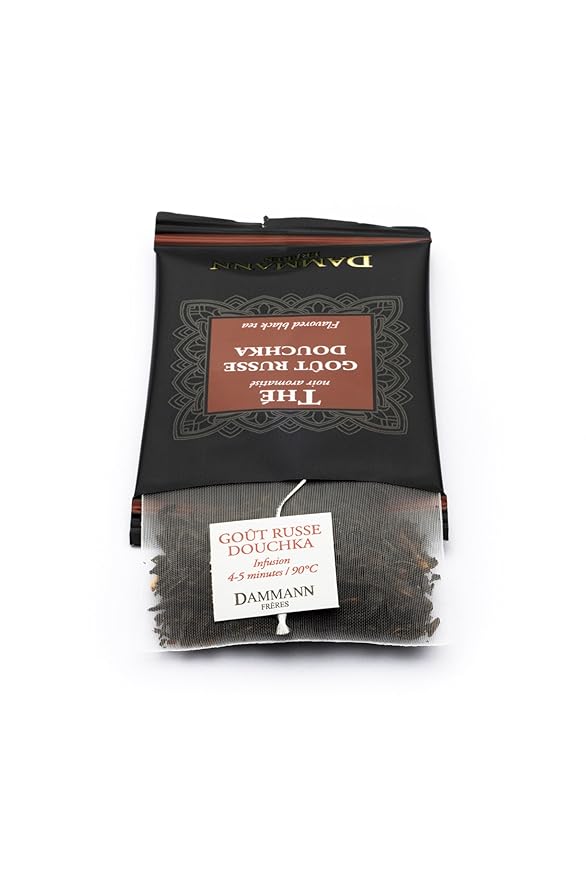 Dammann Freres Satchets, Gout Russe Douchka Tea Bags, Premium Gorumet French Black Tea, Blend Bergamot, Lemon, Orange Flavors, Individually Wrapped, 24 Count (Single Pack)