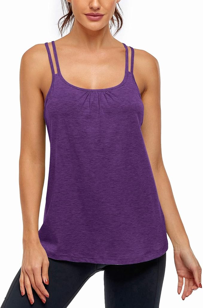 Hibelle Women's Workout Yoga Racerback Tank Tops with Built in Shelf Bra