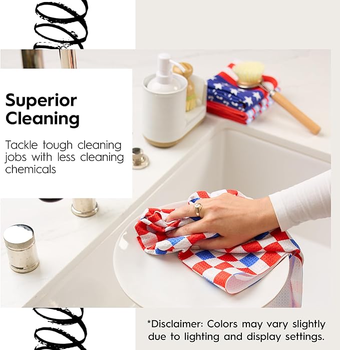 GEOMETRY Kitchen Towels - Quick Dry, Absorbent Microfiber Dish Towels for 4th of July, Memorial Day, Veterans Day, and Holiday Decor - Red, White, and Blue - Liberty Lines