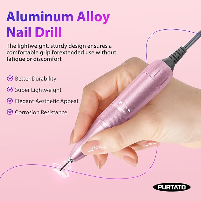 Professional Nail Drill 40,000 RPM, Rechargeable,LCD Display E File Machine for Acrylic Nails Gel Polishing Removing Portable Nails Efile Tools for Manicure Salon & Home (Pink)
