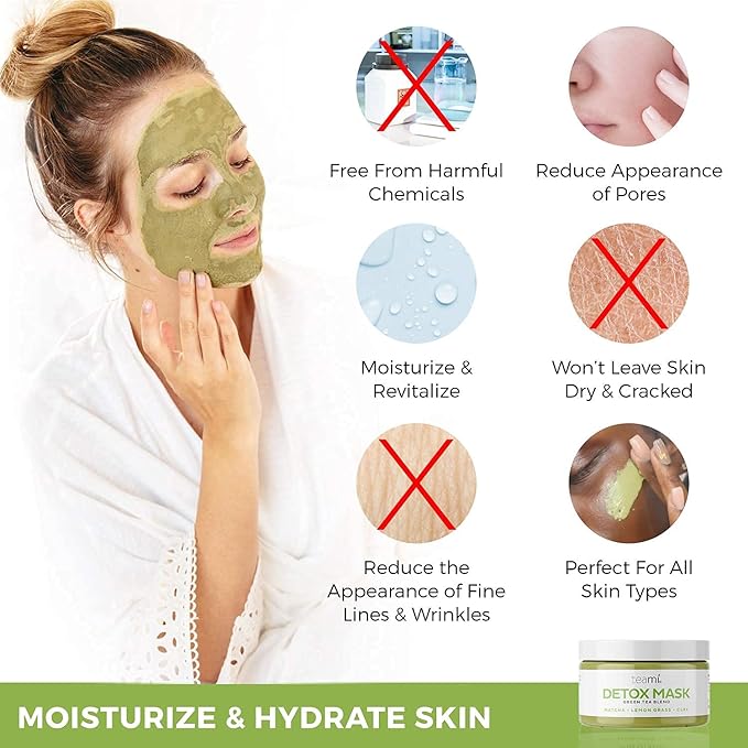 Teami Green Tea Mask + Face Scrub Skincare Bundle - Deep Cleansing Pore Minimizer & Blackhead Remover Detox Facial Mask (6.3oz) + Natural Exfoliating Body Scrub & Face Scrub (4oz)