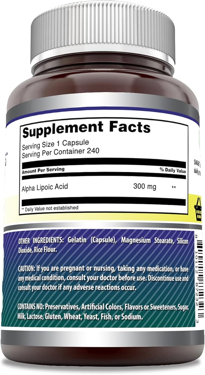 Amazing Formulas Alpha Lipoic Acid 300 mg Capsules Supplement | Non-GMO | Gluten Free | Made in USA (240 Count)