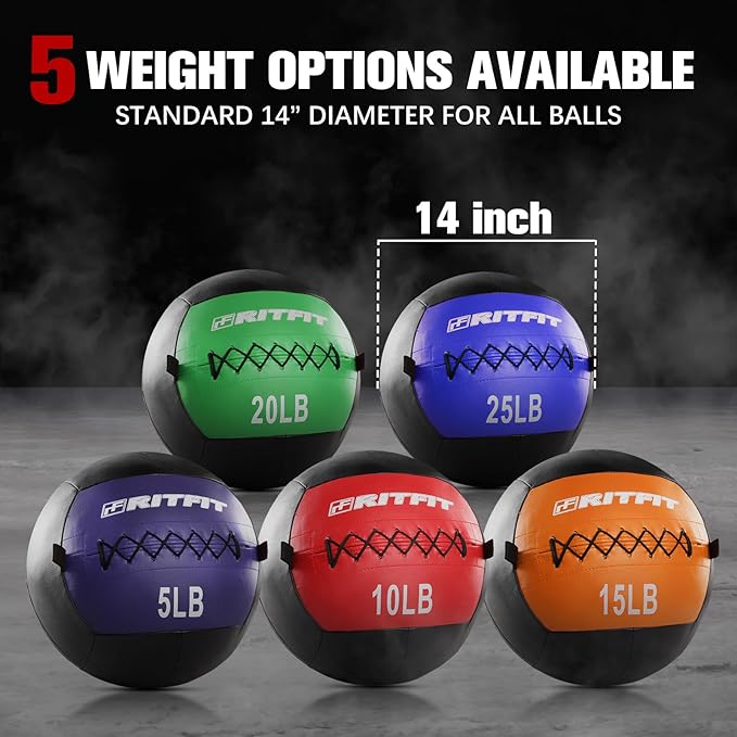 RitFit Medicine Ball / weight ball / Soft Medicine Ball / Wall Medicine Ball / Soft Wall Ball / Wall Ball set/ Medicine Balls for Exercise and Conditioning Workouts, Fitness Gym Equipment for Core Training and Cross Training (5/10/15/20/25/30 lbs)