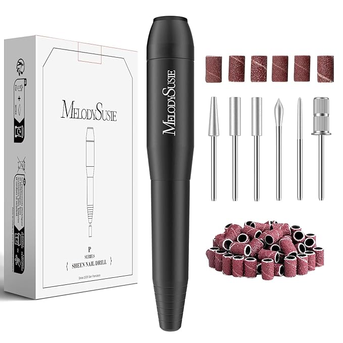 MelodySusie Electric Nail Drill Machine,PC120I Portable Electric Nail File Efile Set for Acrylic Gel Nails, Manicure Pedicure Tool with Nail Drill Bits Sanding Bands Dust Brush, Black