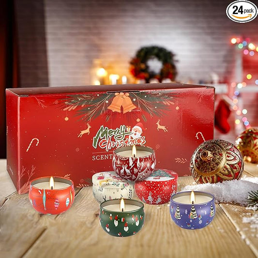24 Pack Christmas Scented Candles Gift Set for Woman, Jar Candle, 2.5 oz Soy Wax Tin Candle-Ideal Gift for Travel Home Décor