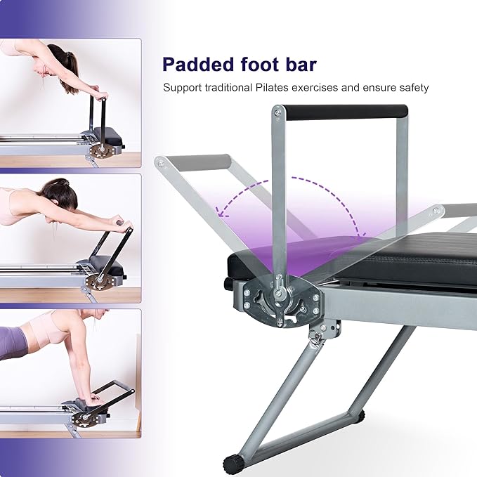 DlandHome Pilates Reformer, Foldable Pilates Reformer Machine with Springs & Resistance, Suitable for Advanced and Beginners Users Adjustable Pilates Equipment for Full-Body Home Workout Up to 330 lbs