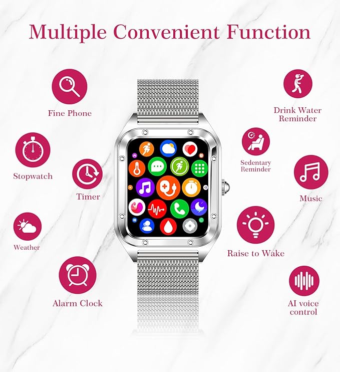 Smart Watch for Women(Call Answer/Dial), 1.6'' Touch Screen Smartwatch for Android iPhone Compatible, Waterproof Fitness Tracker with Heart Rate Sleep Monitor 100+ Sports Modes AI Voice, Silver
