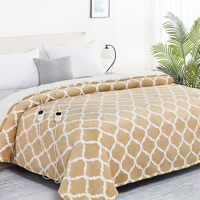 Homemate Heated Blanket Electric Queen Size - 84“x90“ Heating Blanket with 10 Fast Heat Levels 8 Hours Auto Off Ultra Soft Cozy Flannel Over-Heated Protection ETL Certification Keep Warming in Home