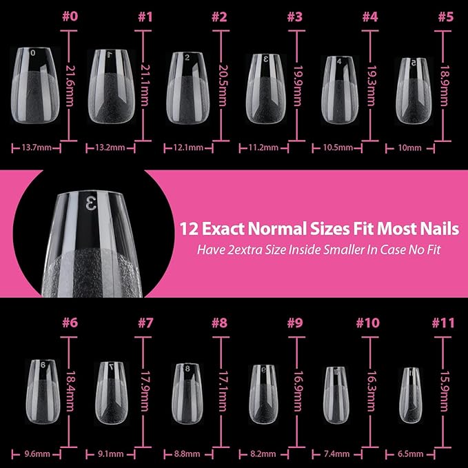 UNA GELLA Short Coffin Nail Tips 12 Sizes Short Coffin Gel Nail Tips 120Pcs Long Lasting Soft Gel Nails Tips Clear Full Cover Nails Tips Acrylic False for Nail Extension DIY Salon