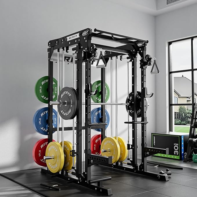 RitFit M2 PRO-3D Smith Machine with Weight Stack, 3D Functional Trainer & Power Cage, 308.6lbs Stack, 16 Adjustment Holes, 6 Storage Pegs for Full-Body Home Gym